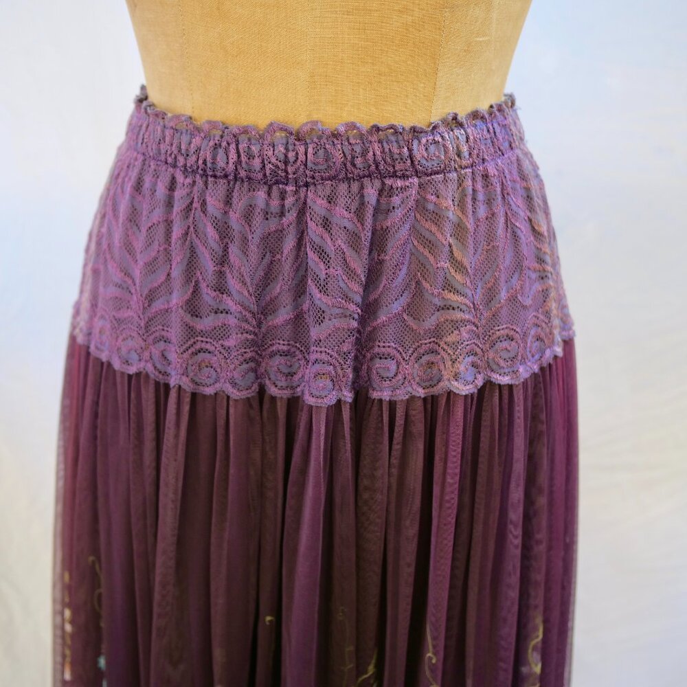 RIO COLLECTION Mauve Plum Floral Chiffon Full Soft Pleated Skirt Boho M/L EUC - Picture 7 of 9